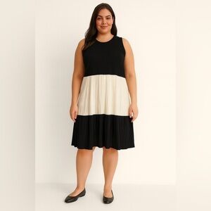 Black and Cream Midi Dress